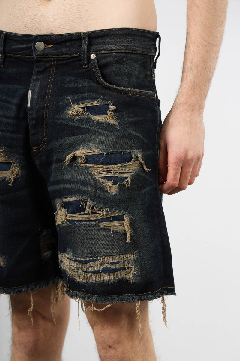 REPRESENT Bermuda shredded denim