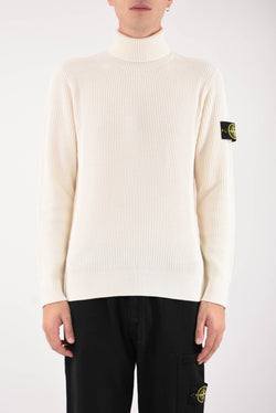 STONE ISLAND Maglia collo alto pura lana a costa inglese