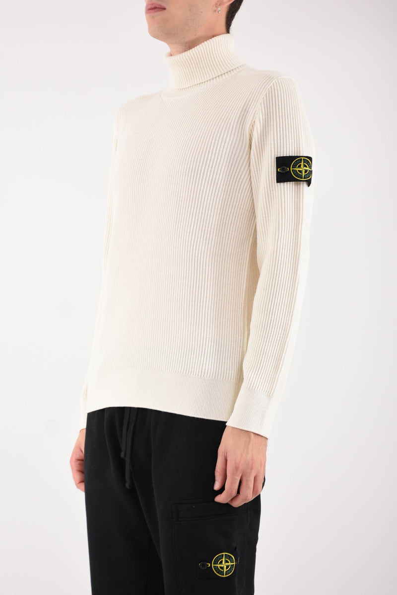 STONE ISLAND Maglia collo alto pura lana a costa inglese