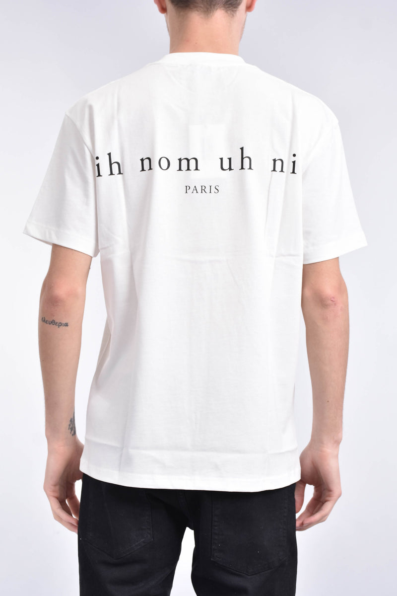 IH NOM UH NIT T-shirt whit mickey paint print on front and lowercase logo on back