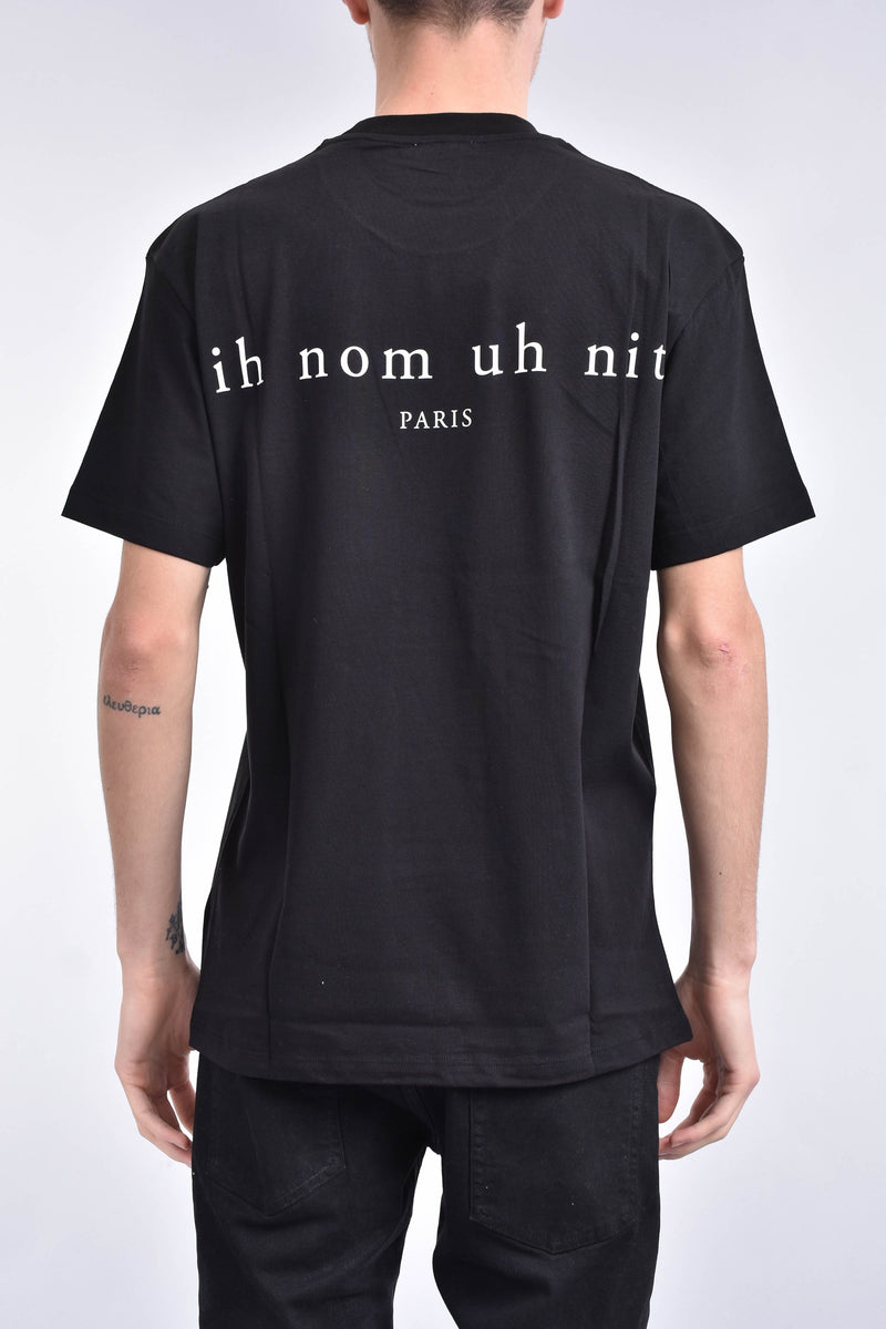 IH NOM UH NIT T-shirt whit mickey paint print on front and lowercase logo on back