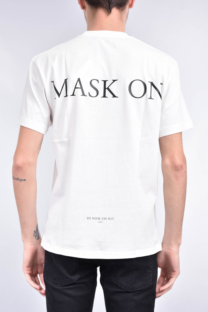 IH NOM UH NIT T-shirt whit mask painted on front and logo