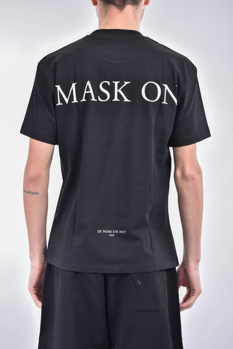 IH NOM UH NIT T-shirt whit mask painted on front and logo