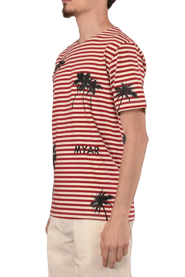 MYAR T-SHIRT RIGATA CON STAMPA PALME