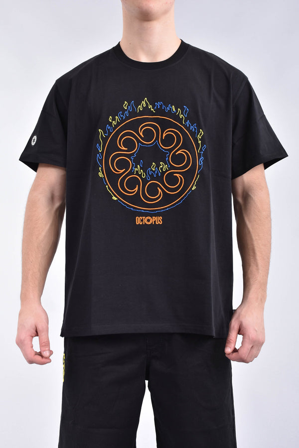 OCTOPUS T-shirt more fire logo in cotone