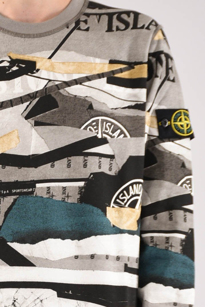 STONE ISLAND Felpa girocollo stampa mixed media