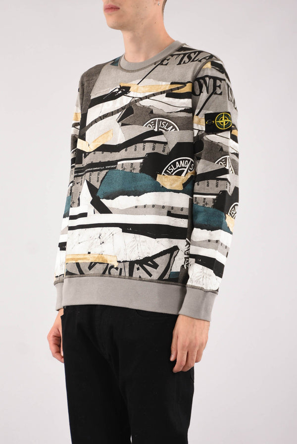 STONE ISLAND Felpa girocollo stampa mixed media