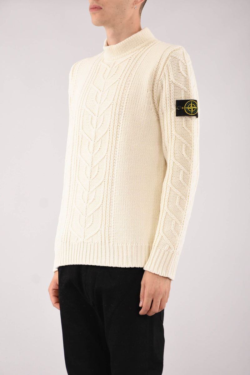 STONE ISLAND Maglia lupetto in lambswool con motivo aran