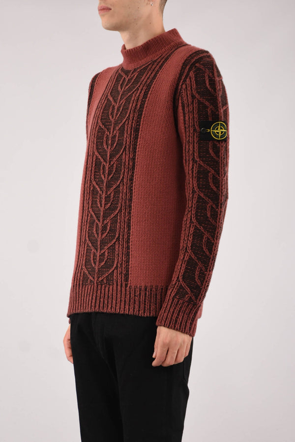 STONE ISLAND Maglia lupetto in lambswool con motivo aran