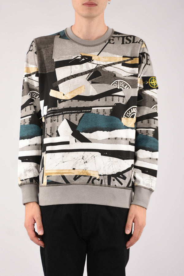 STONE ISLAND Felpa girocollo stampa mixed media